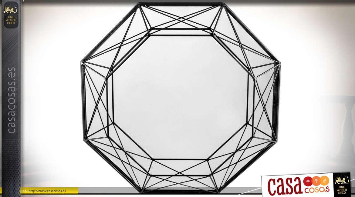Espejo octogonal con motivos geométricos con cable pátina negra Ø 55.5 cm
