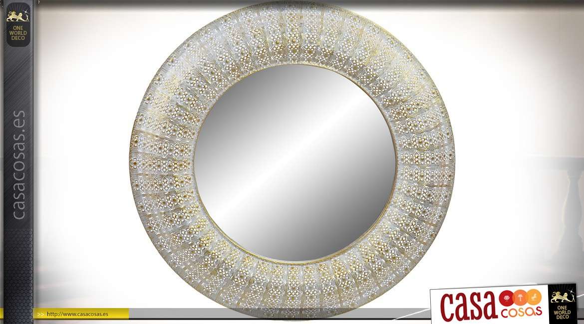 Espejo circular de metal acabado oro estilo oriental Ø 100 cm.