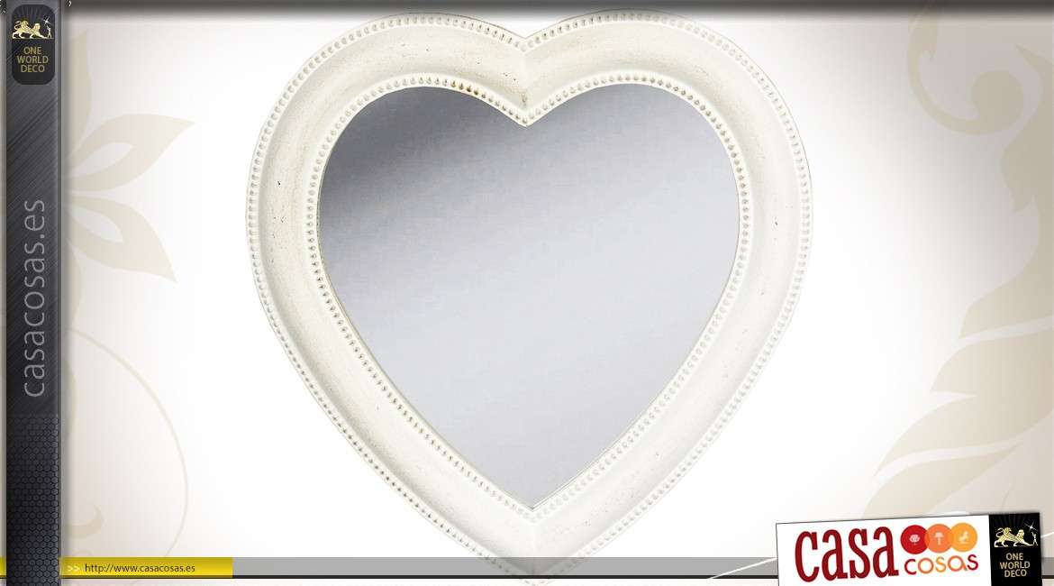 Espejo blanco antiguo en forma de corazón moldeado y festoneado