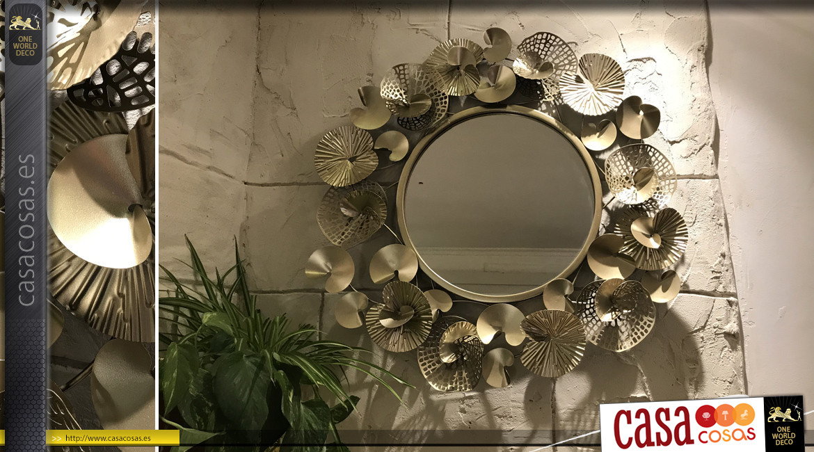 Espejo de pared redondo de metal enmarcado efecto nenúfar Ø 72 cm