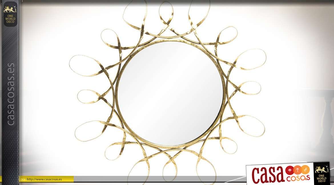 Espejo de pared redondo de metal estilo elegante acabado dorado Ø 80 cm