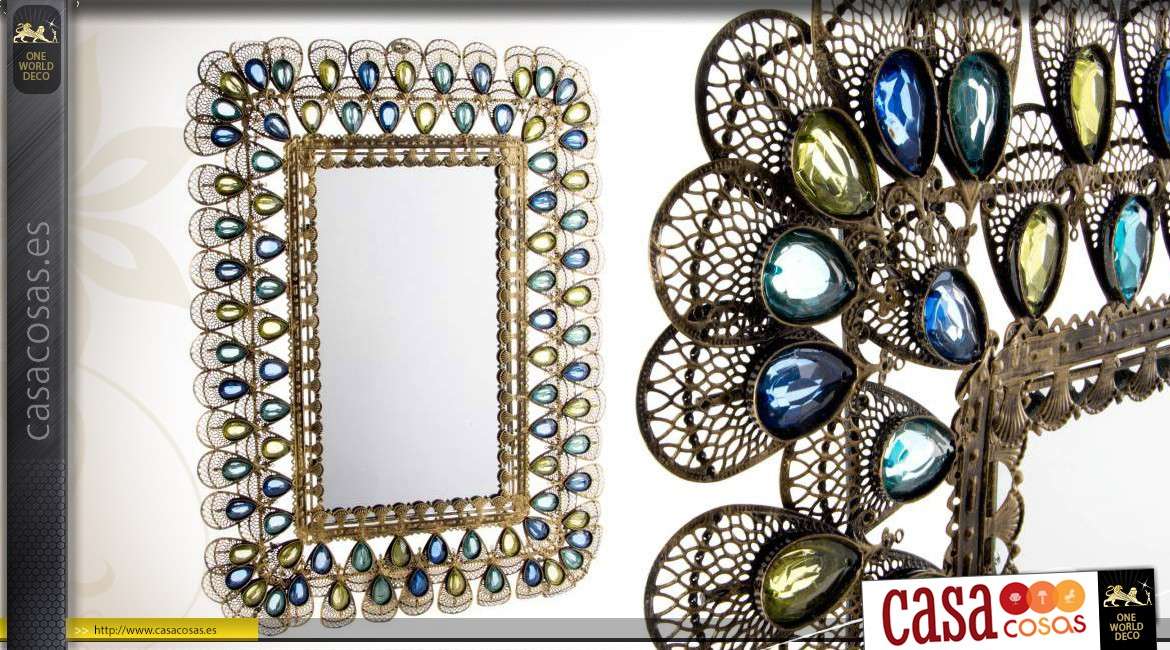 Espejo decorativo de imitación de diamantes en metal con ocelos