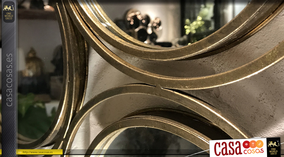 Espejo estilo multifacético de metal dorado envejecido Ø70cm