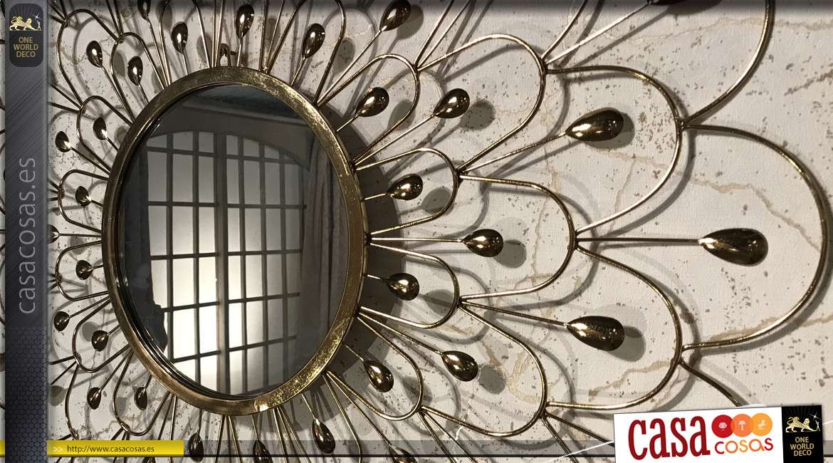 Espejo grande en metal con acabado dorado, forma de flor abstracta Ø90cm, estilo moderno y elegante