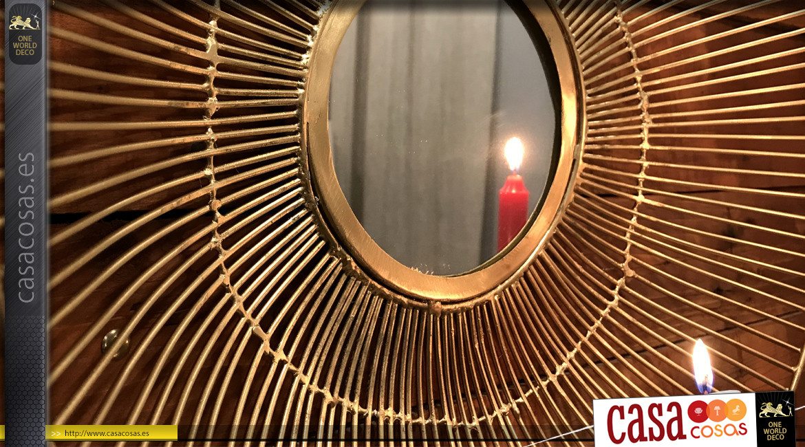 Espejo redondo de estilo moderno en metal dorado, marco de filamento Ø40cm