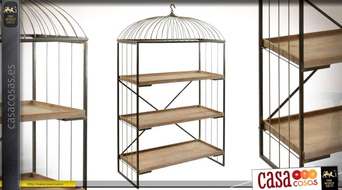 Estantería de madera y metal en forma de jaula de pájaros 176cm