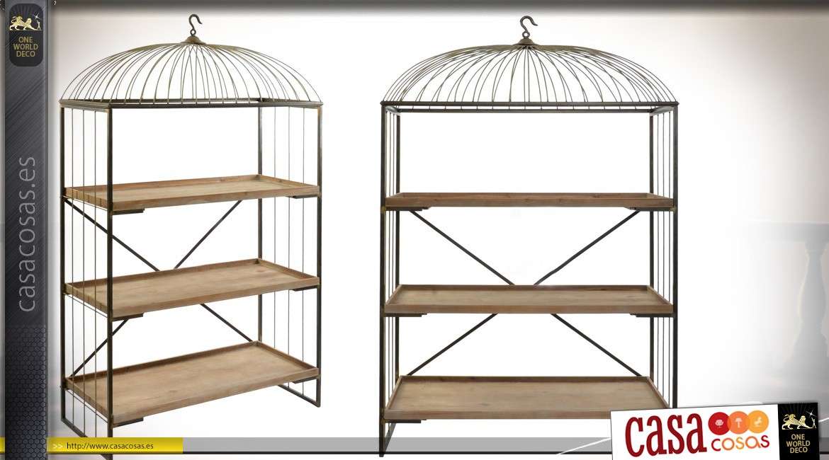 Estantería de madera y metal en forma de jaula de pájaros 176cm