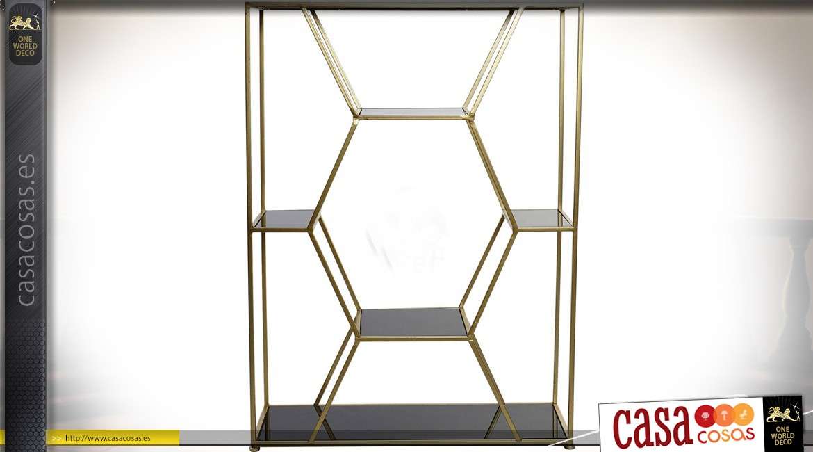 Estantería de diseño de vidrio y metal dorado 94 cm