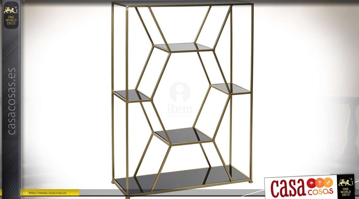 Estantería de diseño de vidrio y metal dorado 94 cm