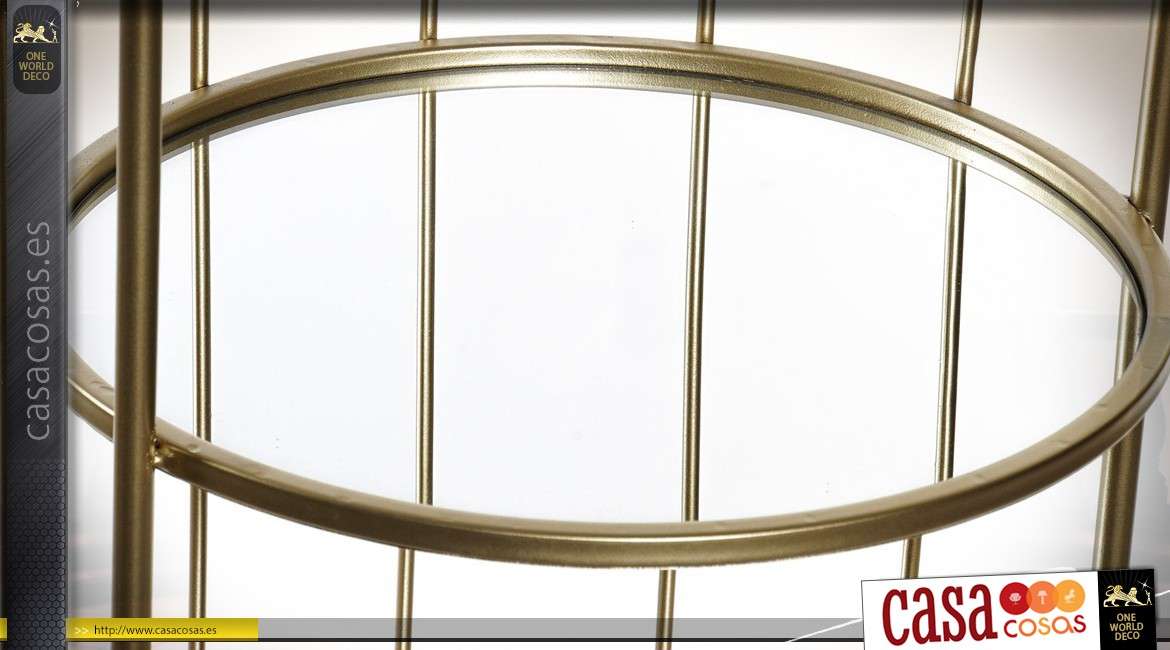 Vitrina cilíndrica con acabado dorado con bandejas de espejo de 150 cm.
