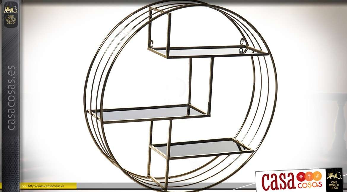 Estante circular con 3 bandejas asimétricas de metal dorado Ø 75 cm.