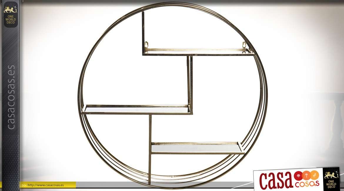 Estante circular con 3 bandejas asimétricas de metal dorado Ø 75 cm.