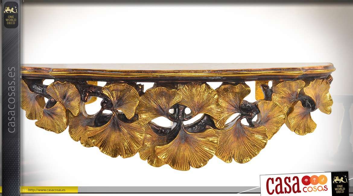 Consola de pared estilo barroco efecto tallado calado pátina dorado pasado de moda
