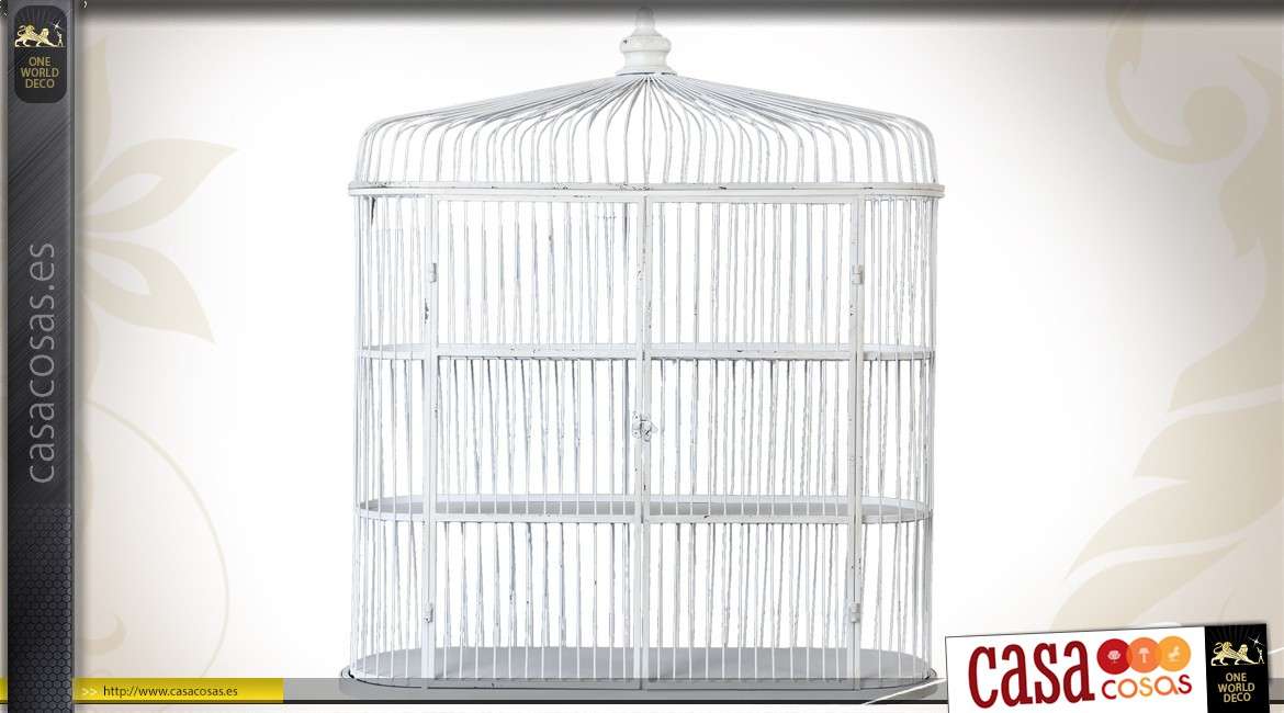 Estante de estilo jaula para pájaros patinado blanco antiguo