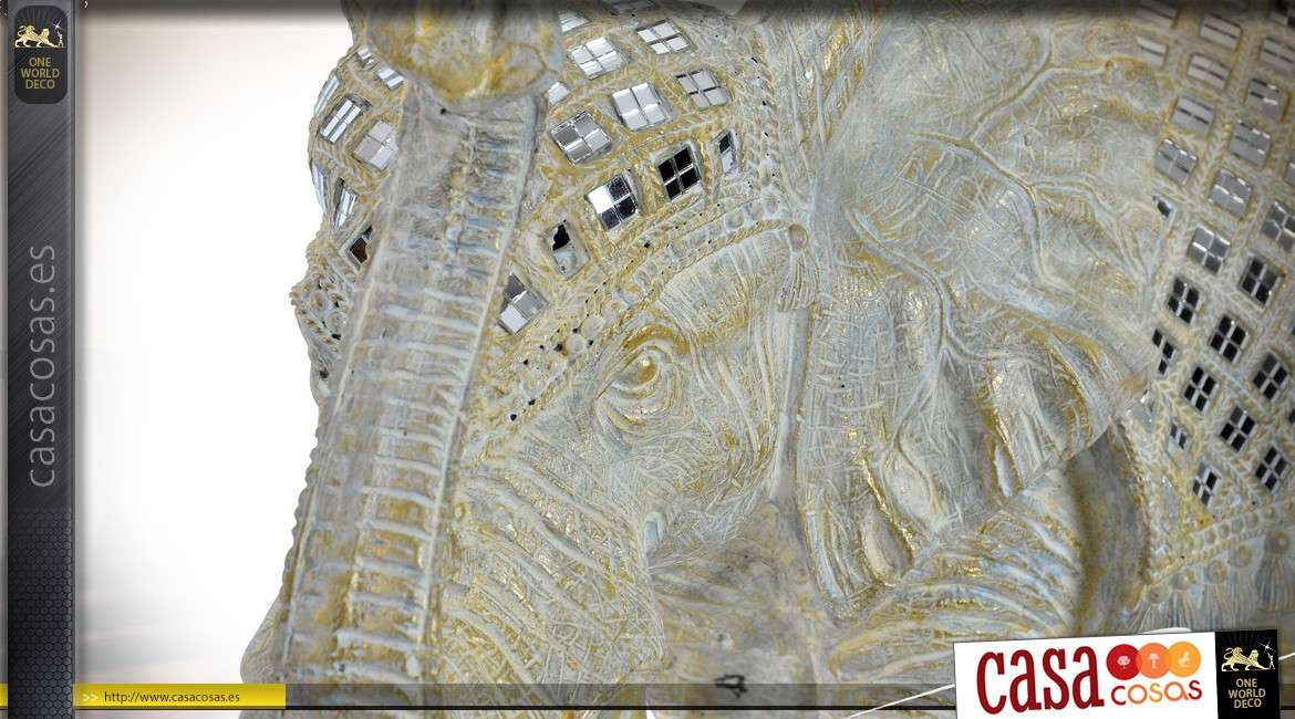 Estatua de elefante con efecto de piedra perlada y mosaicos de espejos 50 cm