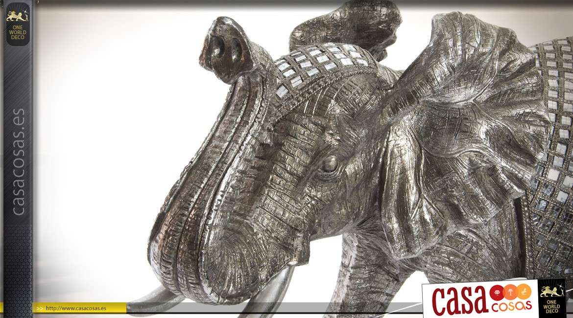 Gran estatuilla de elefante gris plateado con mosaicos en espejos pequeños 67 cm