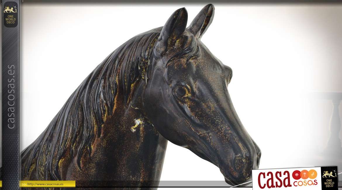 Gran estatuilla de caballo marrón oscuro en resina 45.5 cm