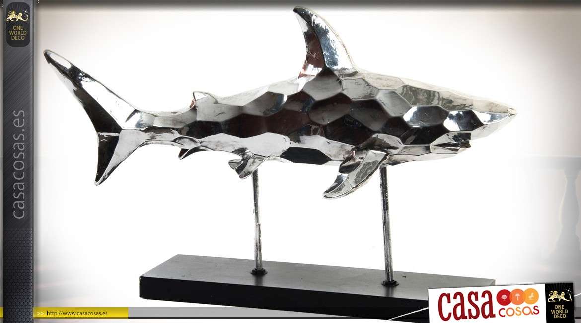 Estatua de animal : aleta de tiburón estilizada plata metalizada 54 cm