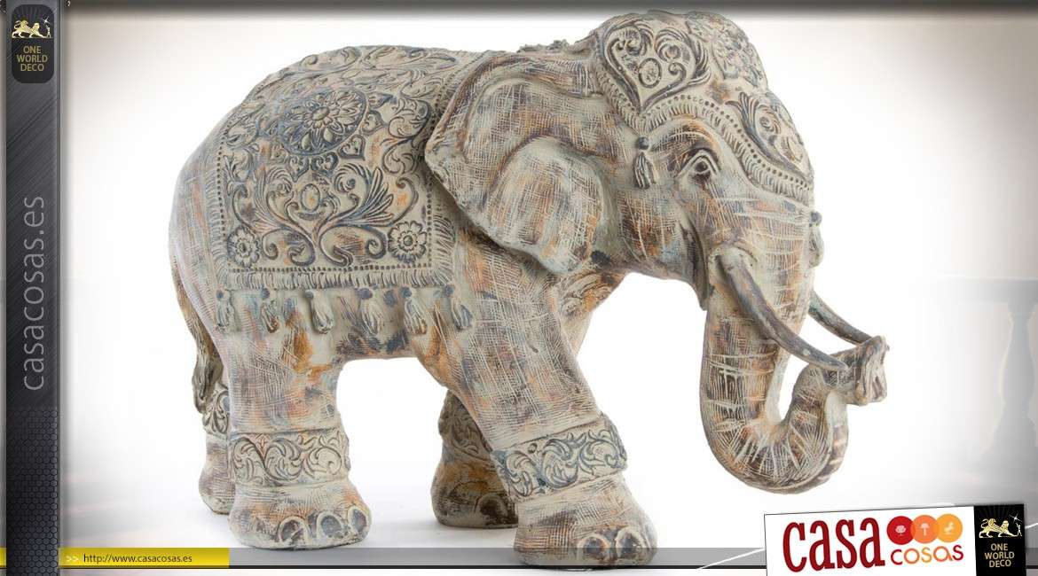 Estatuilla elefante indio piedra de imitación envejecido 54 cm