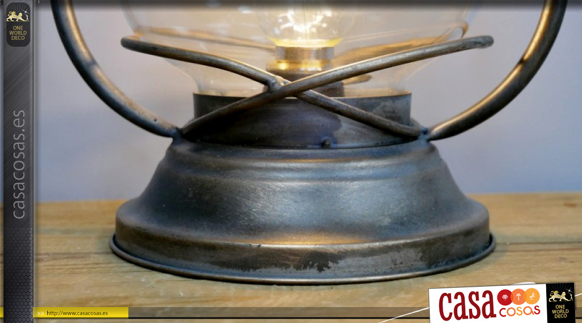 Farol decorativo de metal y campana de cristal, ambiente hierro forjado, acabado cobre patinado bronce viejo, 47cm