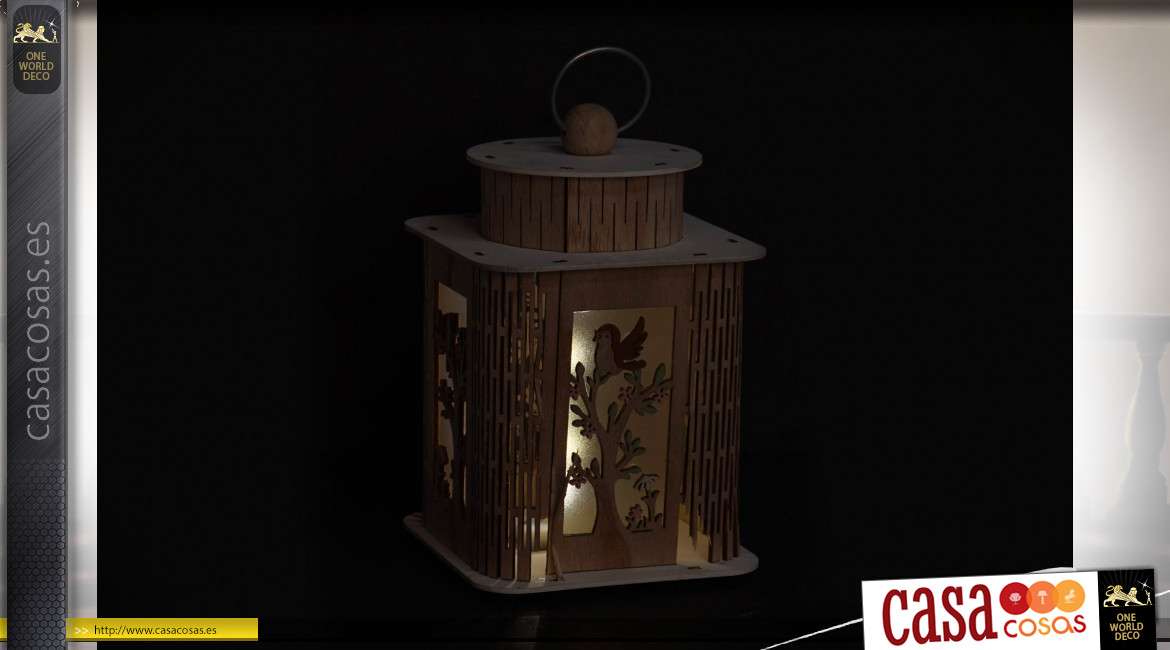 Juego de 2 faroles de madera tallada con iluminación LED, espíritu de habitación infantil, 25cm