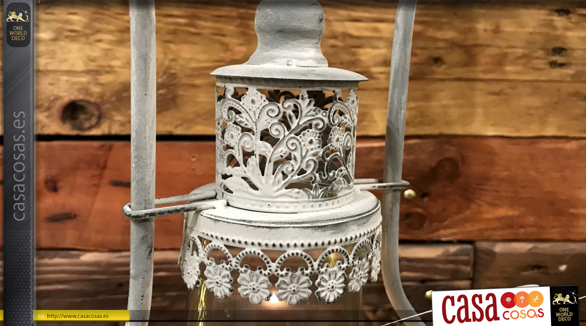 Linterna estilo antigua lámpara de queroseno en metal gris envejecido, 43 cm