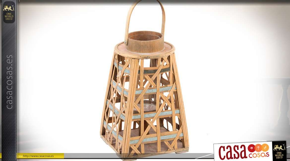 Portavelas linterna bambú mesa piramidal 33 cm