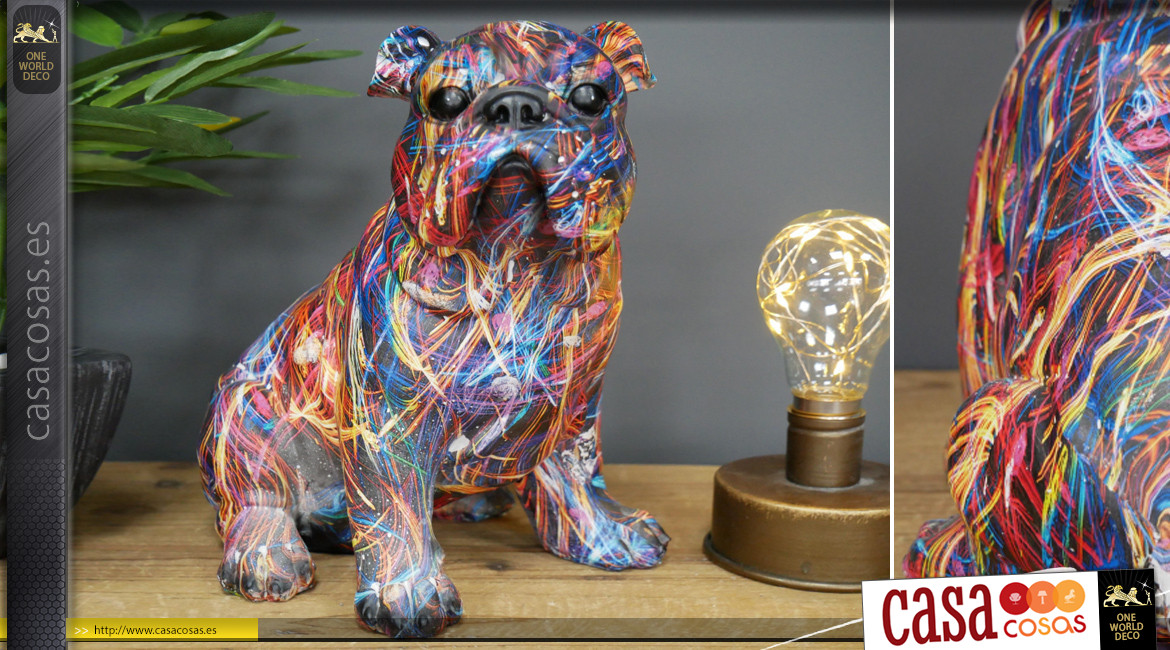 Estatuilla bulldog de resina con acabados modernos y contemporáneos, ambiente de diseño colorido, 22cm
