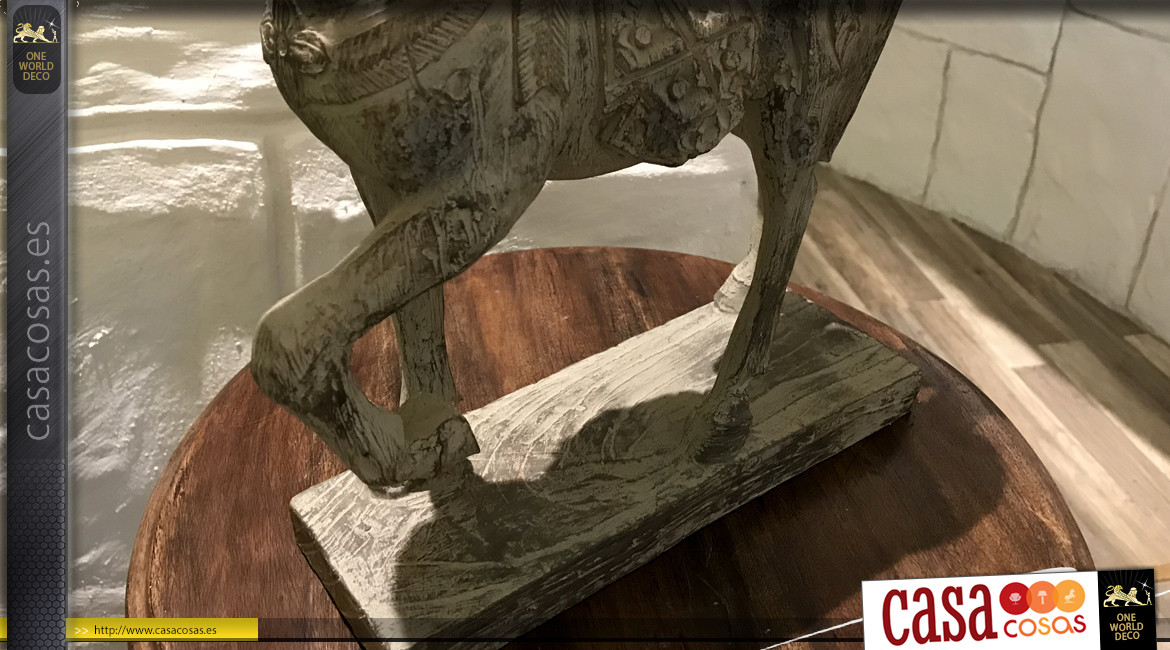 Caballo decorativo en resina efecto madera tallada, ambiente ecuestre vintage, 38cm