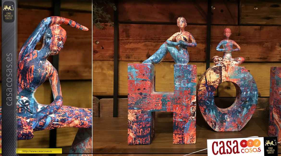 Deco para posar en resina con figuras de posturas de yoga, acabado colorido