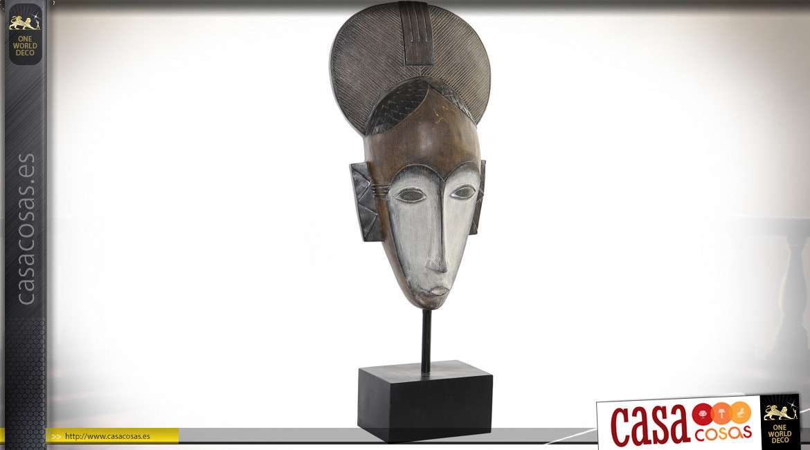 Decoración de mesa estilo trofeo africano, máscara de resina y base de metal negro, estilo étnico, 60cm