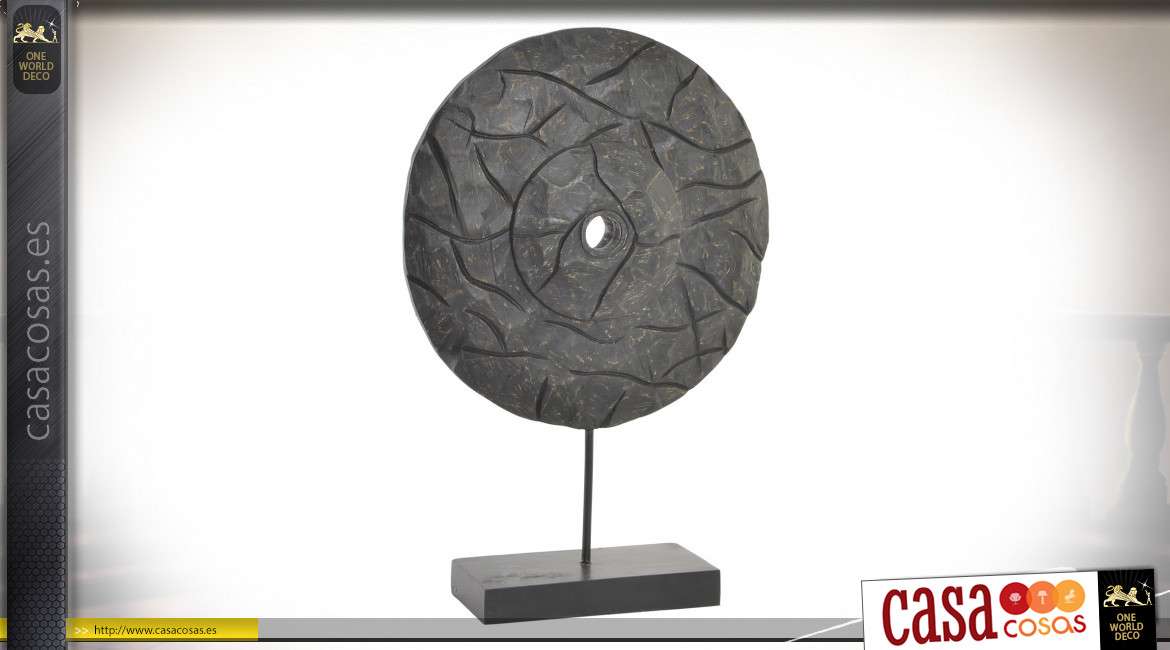 Decoración de mesa estilo trofeo en mango macizo tallado, acabado negro carbón, estilo étnico moderno, 51cm