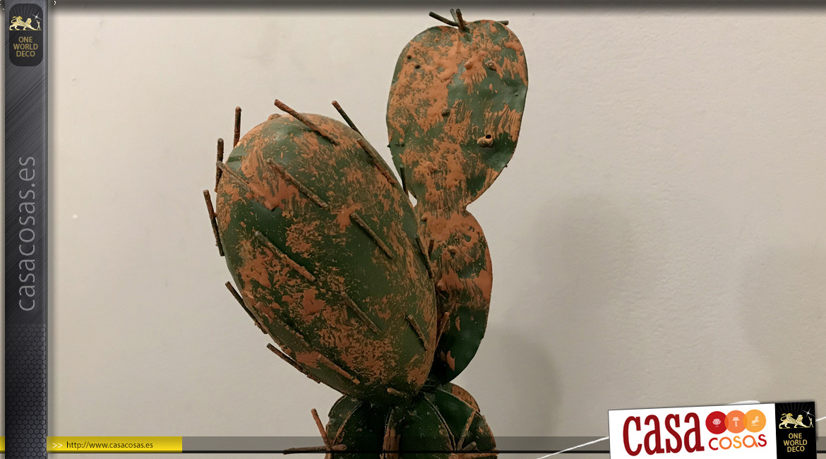 Escultura en metal con forma de cactus envejecido, ambiente Far West, 70cm