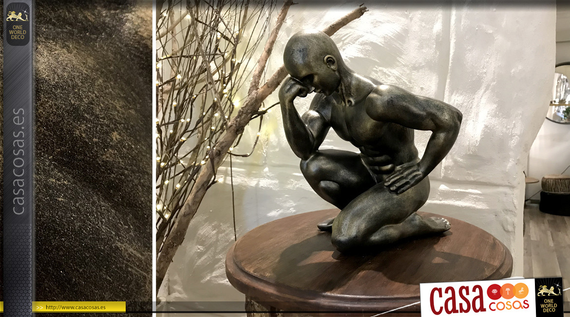 Escultura hombre que piensa, ambiente contemporáneo acabado bronce envejecido 29cm