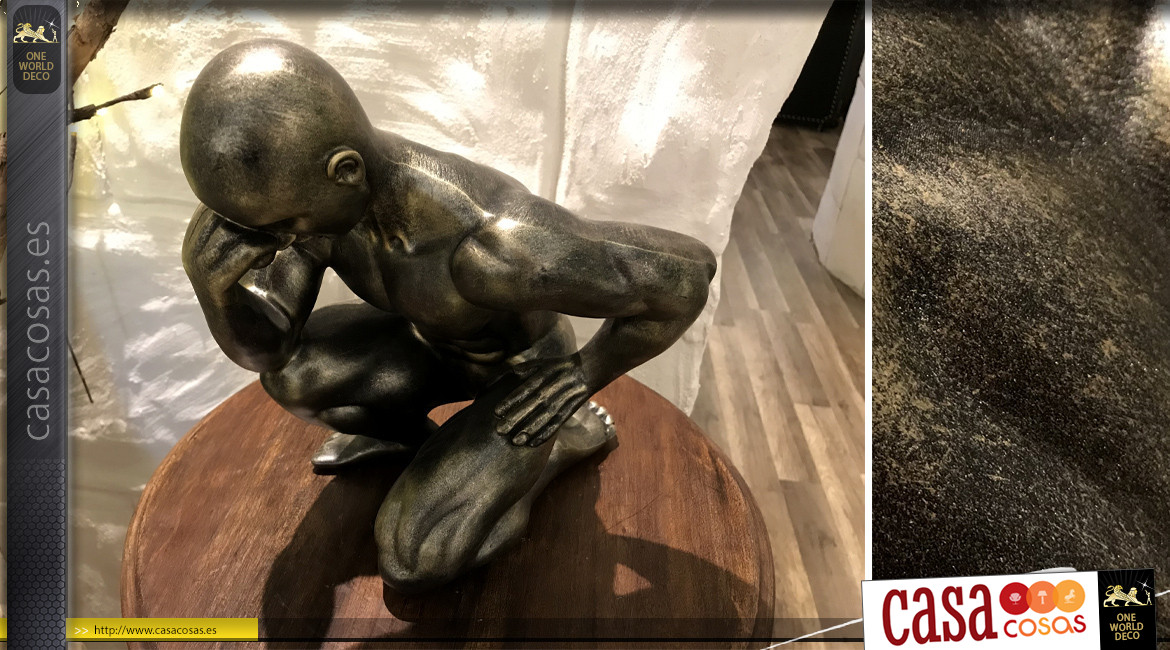 Escultura hombre que piensa, ambiente contemporáneo acabado bronce envejecido 29cm