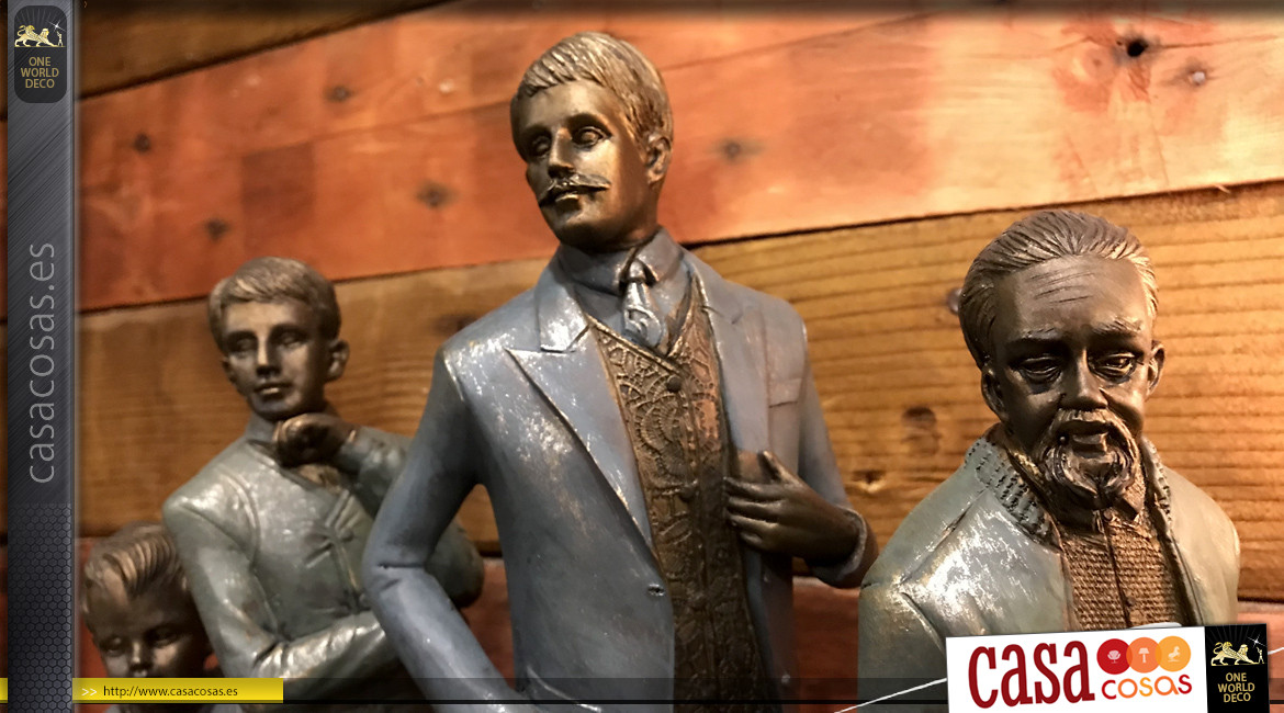 Estatuilla familiar de resina, de padre a hijo, acabado efecto metal desgastado, atmósfera de foto familiar antigua, 41cm