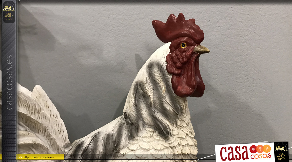 Representación en resina de un colorido gallo campestre, 30cm