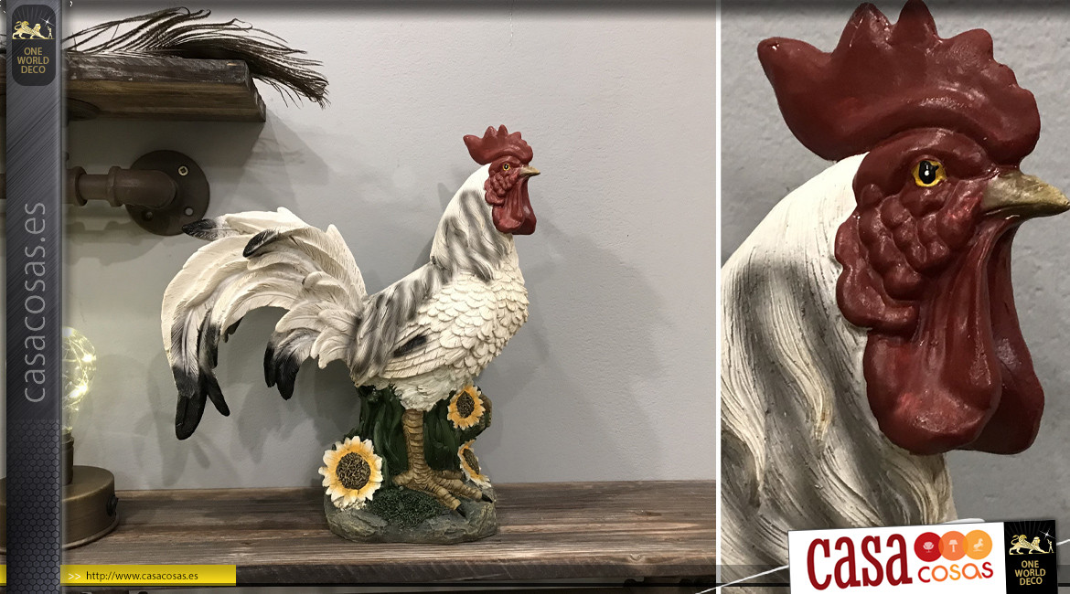 Representación en resina de un colorido gallo campestre, 30cm