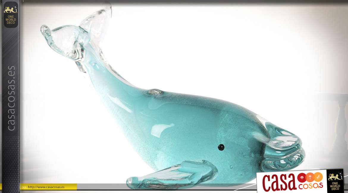 Representación en vidrio de una ballena azul y translúcida, atmósfera de cristal de Murano, 19cm