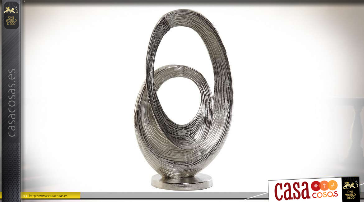 Trofeo de decoración de aluminio de estilo moderno, acabado nikel cepillado, forma abstracta, 51cm