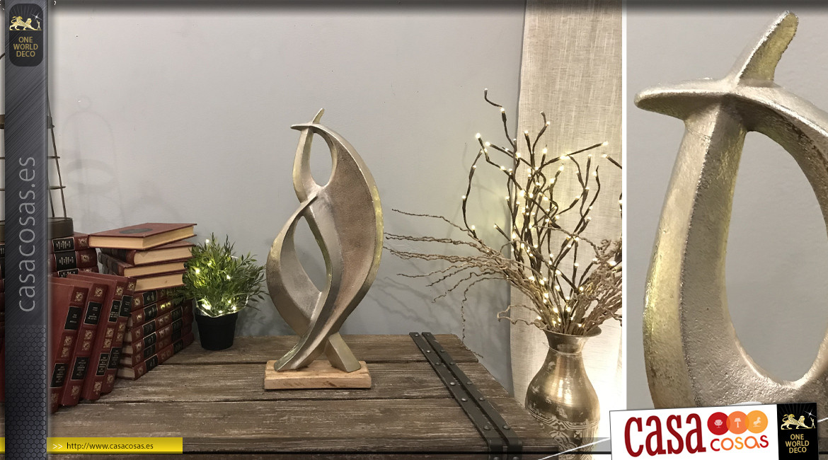 Trofeo de estilo abstracto en aluminio y madera de mango, estilo contemporáneo, 54cm