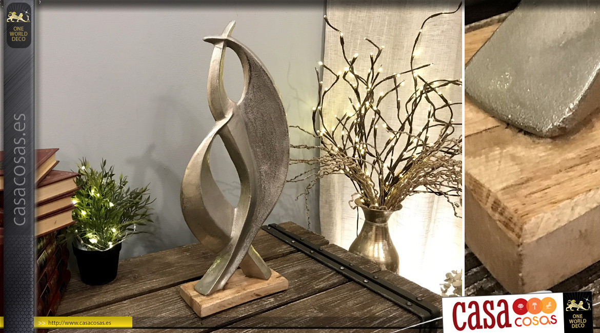 Trofeo de estilo abstracto en aluminio y madera de mango, estilo contemporáneo, 54cm
