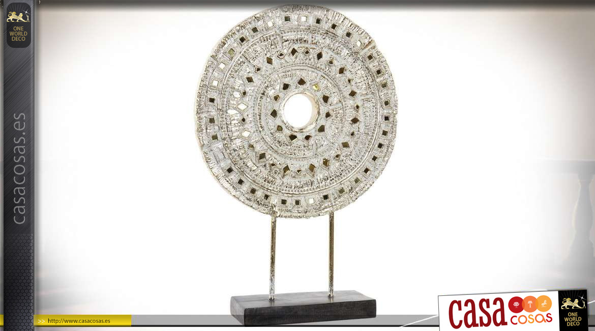 Trofeo de resina con efecto madera tallada, mandala brillante y espejado, atmósfera elegante y luminosa, 51cm