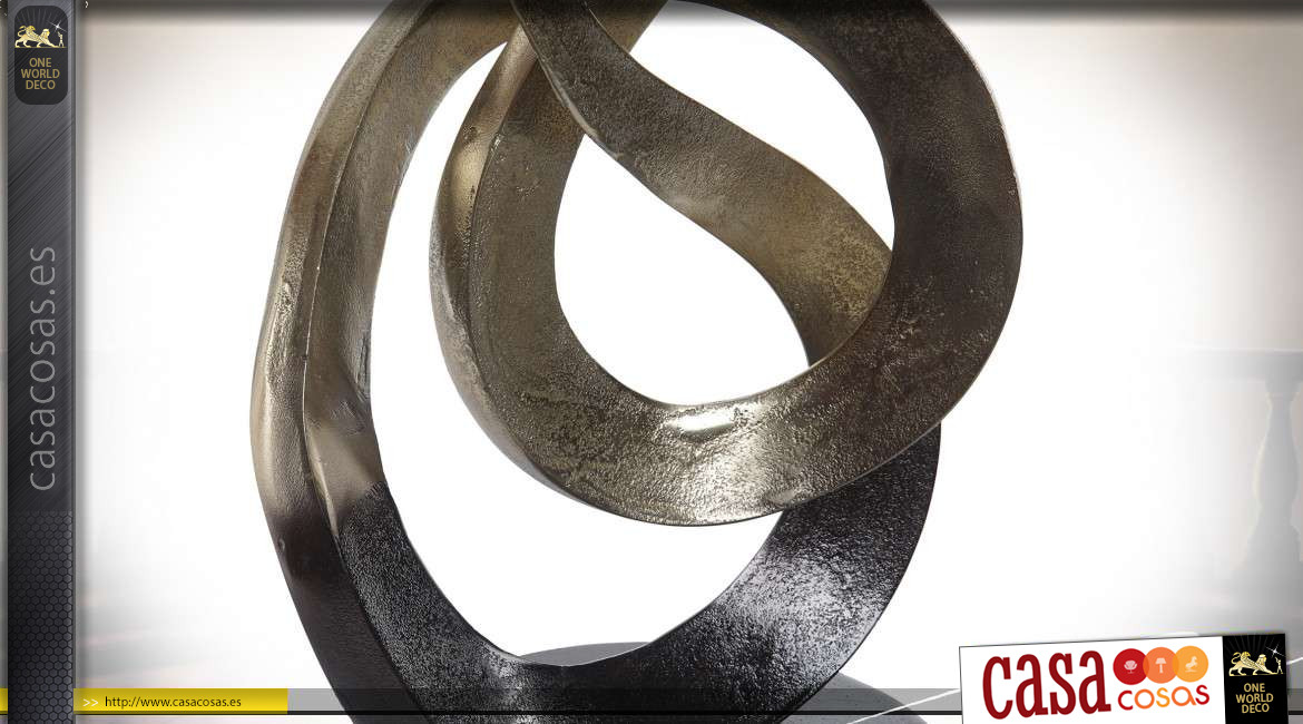 Trofeo decorativo en aluminio efecto cepillado, acabado cobre mate, forma abstracta contemporánea, 56cm