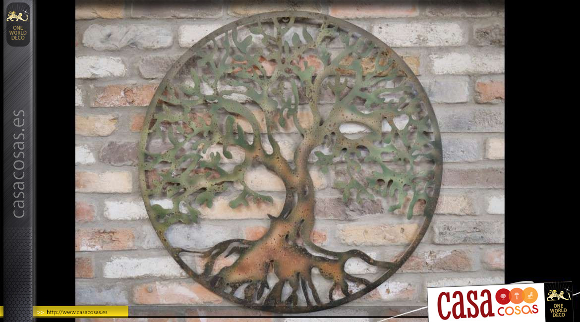 Gran decoración de pared circular retro en metal de árbol estilizado Ø 87 cm