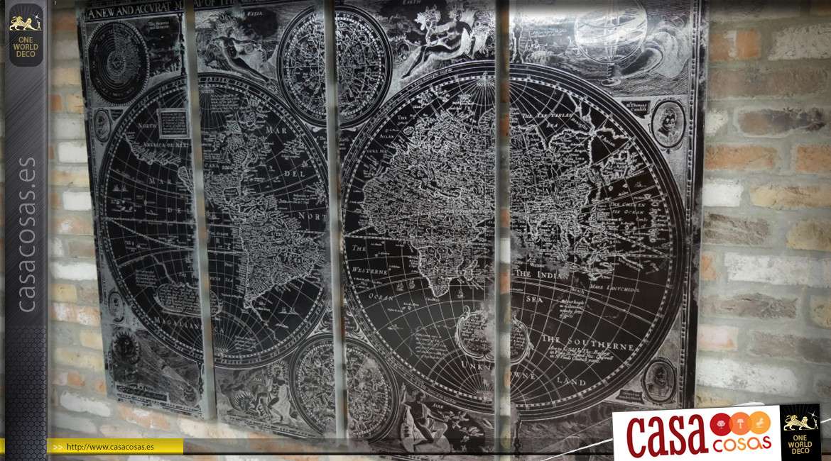 Mapa de pared vintage en cuadríptico 160 x 120 cm