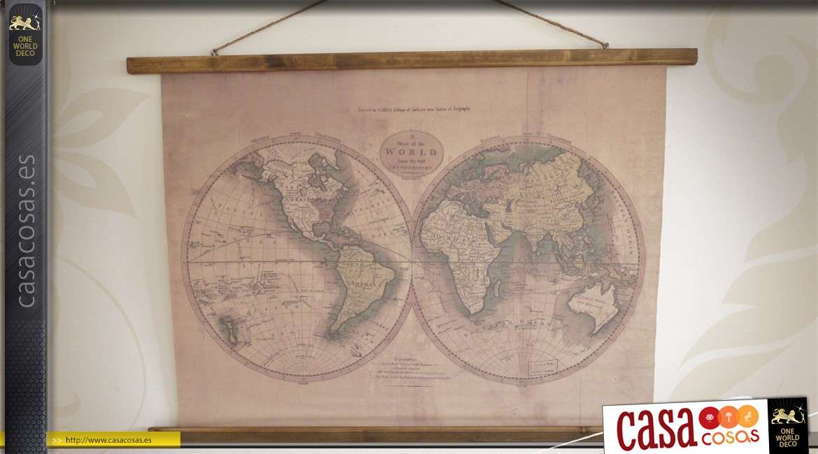 Mapa del mundo antiguo en el marco de madera para colgar 106 cm