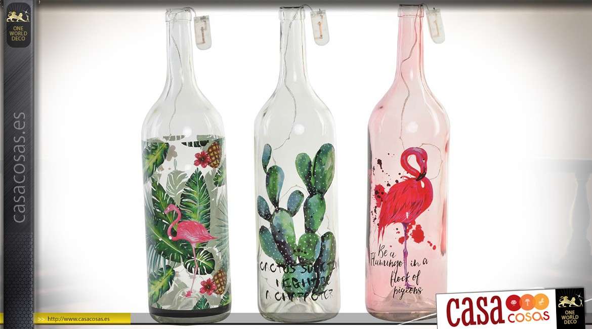 Conjunto de 3 botellas de luminarias de estados de ánimo: follaje, cactus, flamenco rosado