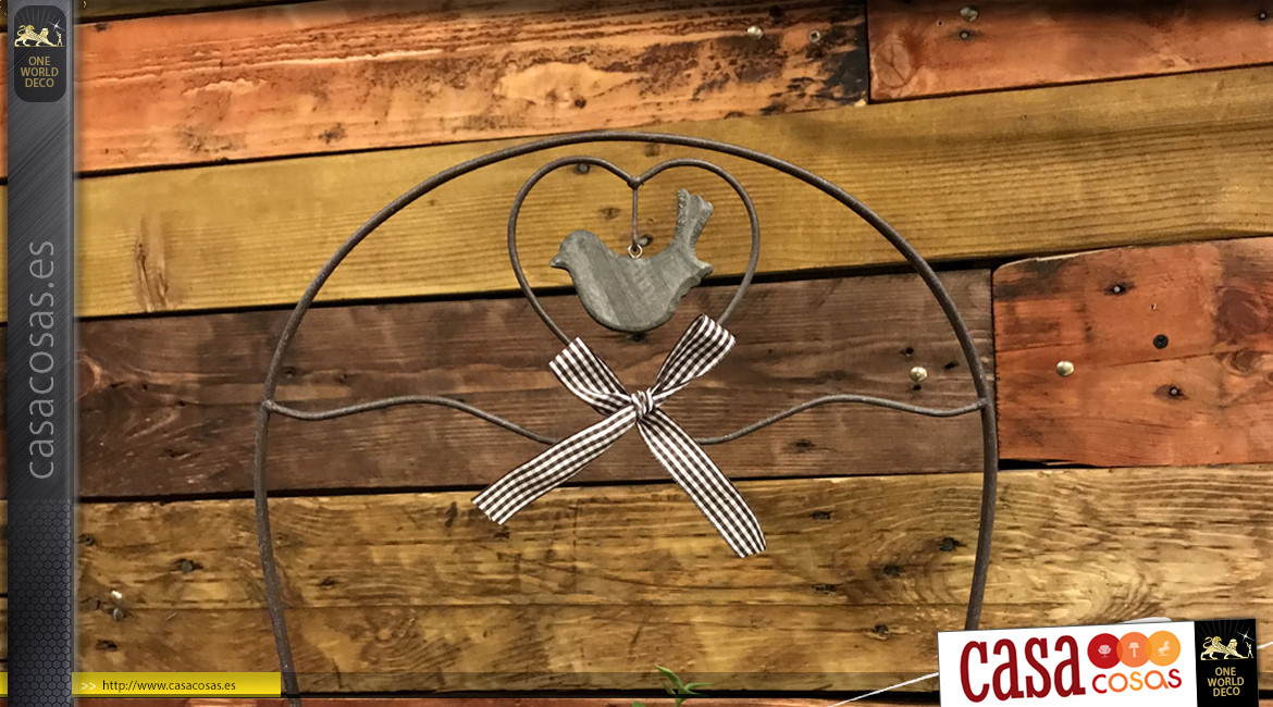 Jardinera de mimbre y metal de estilo romántico con pajarito y cinta colgante, 62cm