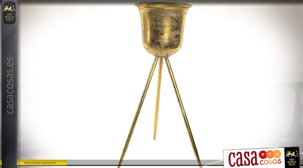 Macetero de oro en forma de olla con efecto de trípode de 82 cm